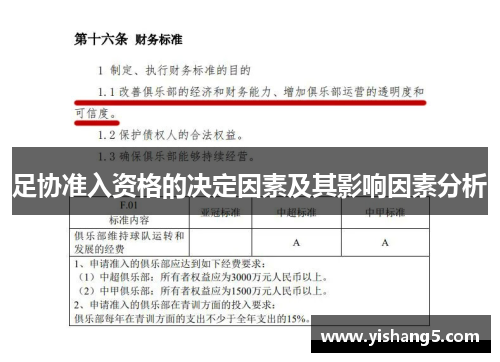 足协准入资格的决定因素及其影响因素分析
